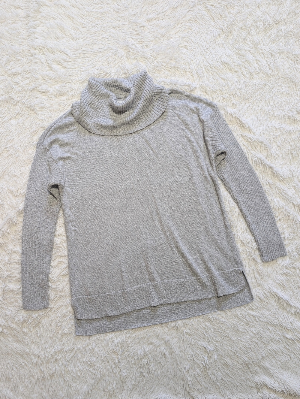 Wonderly Grey Tunic Length Cowl Neck Long Sleeve Ribbed Knit Sweater Size XL - Picture 4 of 12
